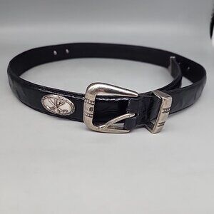 Vintage Black Italian Leather Golf Concho Belt 34 Imported Distressed Western